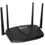TOTOLINK X5000R AX1800 Dual Band Gigabit WiFi Router Price in BD - Sleek black Wi-Fi 6 router design with four external antennas.